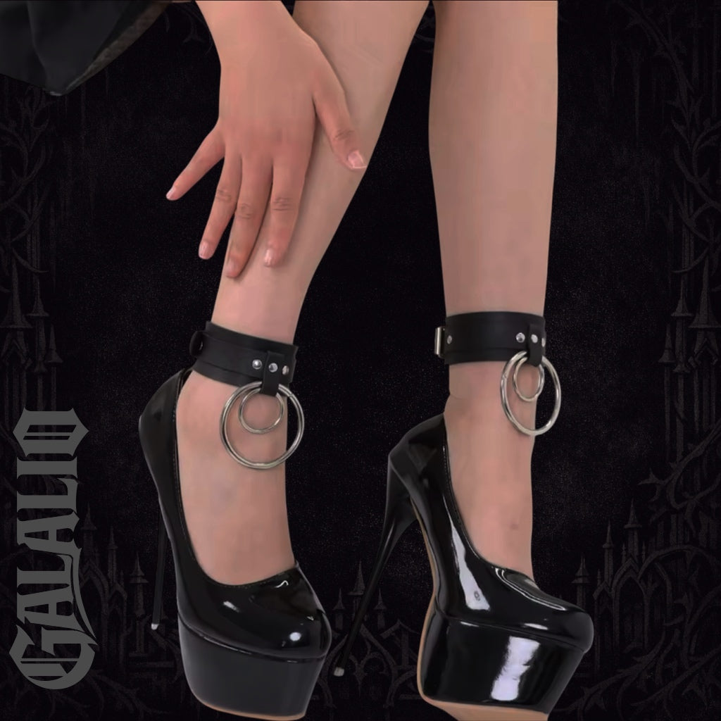 1 Pair PU Leather Stylish Metal Ring Ankle Strap Belt Foot Bracelet