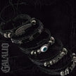 6Pcs/Set Black Punk Skull & Star Shaped Alloy & Pu Leather Bracelet