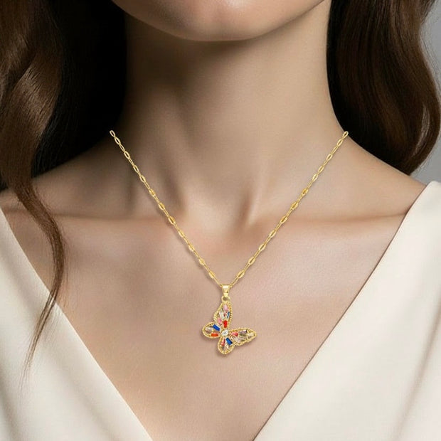 Women Zirconia Butterfly Stainless Steel Necklace