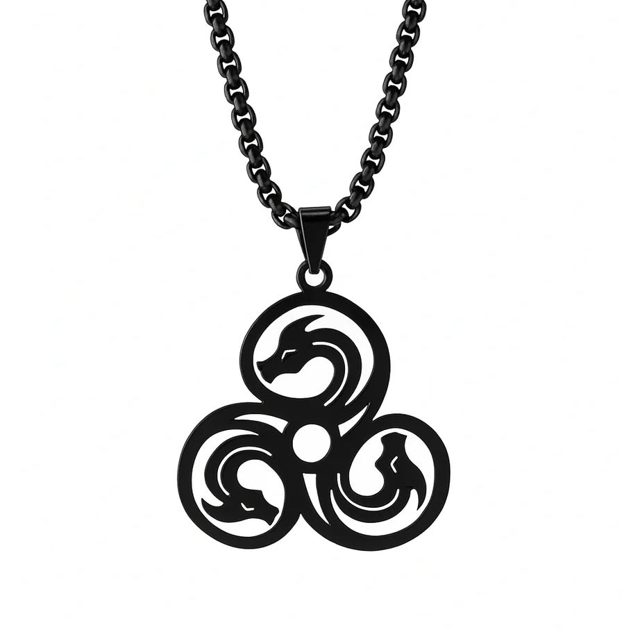 Stainless Steel Triple Spiral Black Necklace