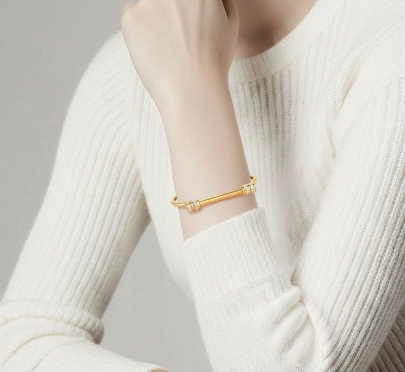 Unisex Stainless Steel Rhinestone Bangle Bracelet