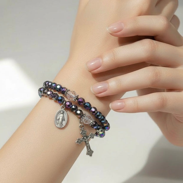 6mm Acrylic Beads Cross Pendant Bracelet