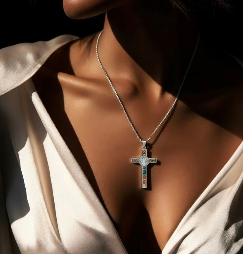 Stainless Steel Crystal Cross Pendant Necklace