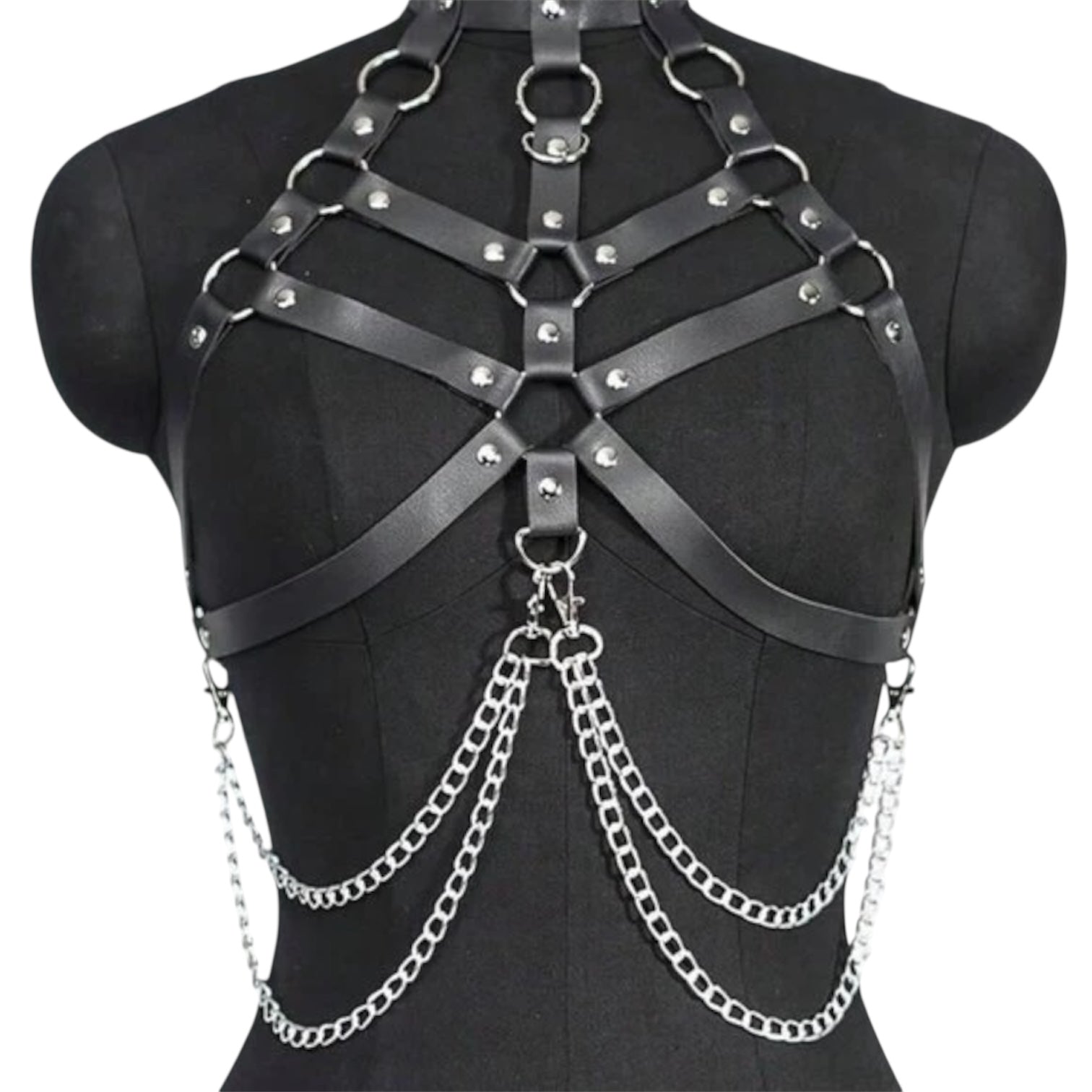 Chest Leather Harness With Chains Goth Body Chain
