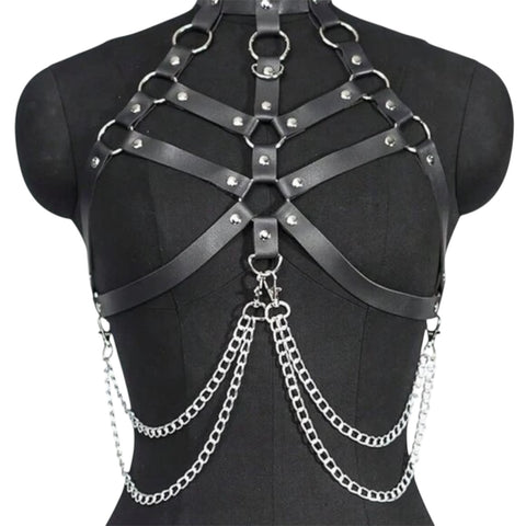 Chest Leather Harness With Chains Goth Body Chain