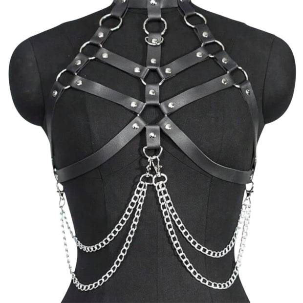 Chest Leather Harness With Chains Goth Body Chain