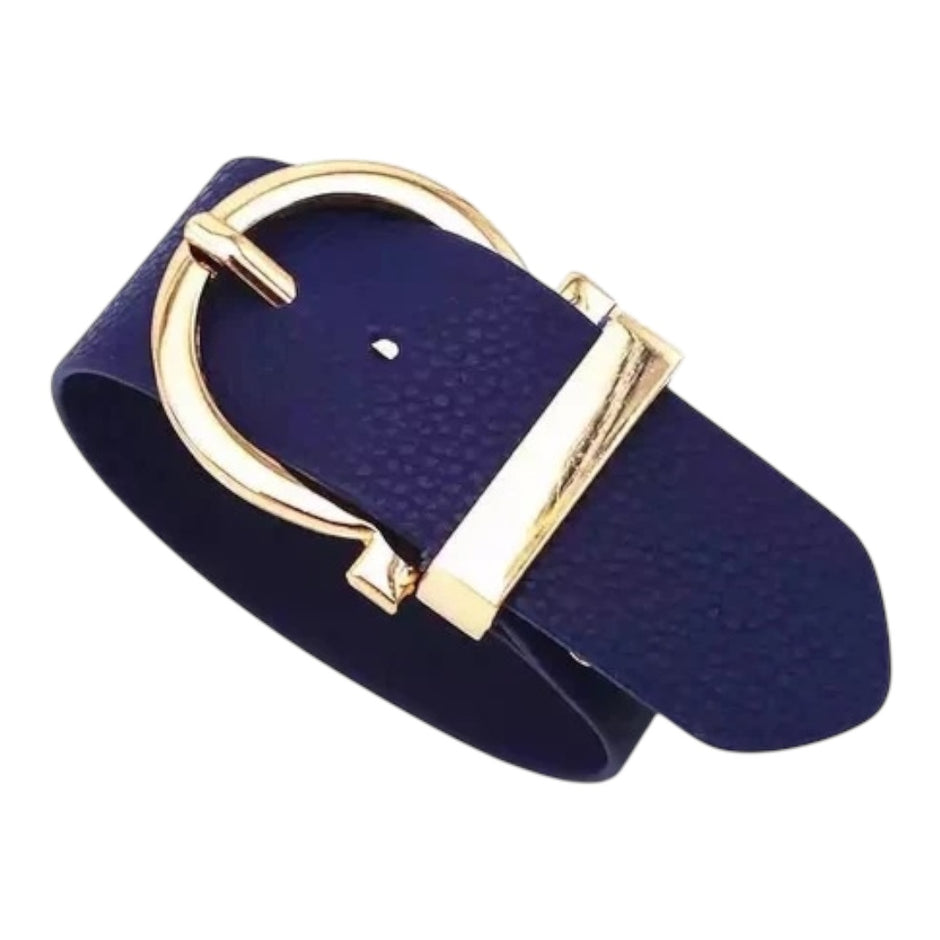 Punk Style Adjustable Wide Blue PU Leather Bracelet