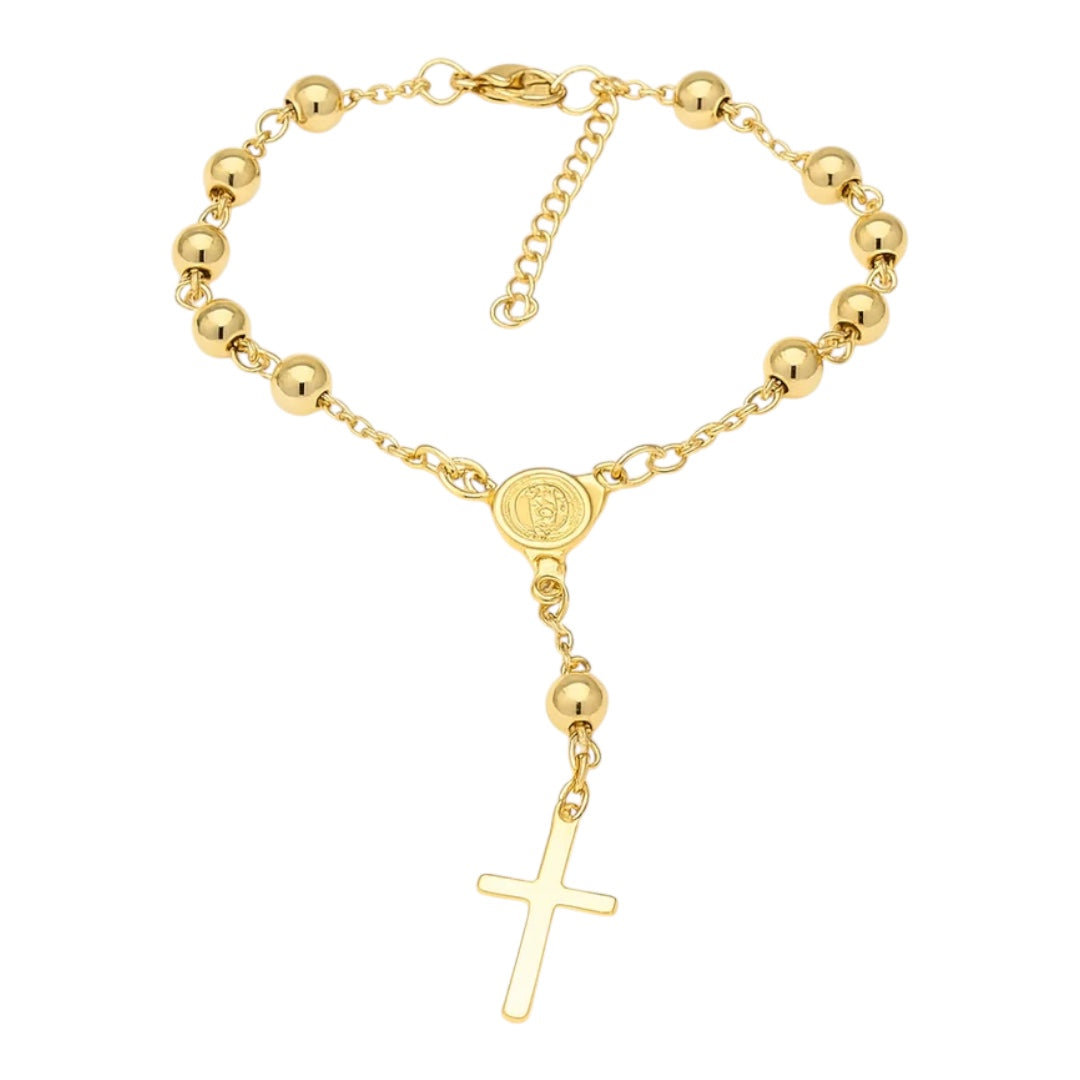 Stainless Steel Cross Pendant Bead Bracelet