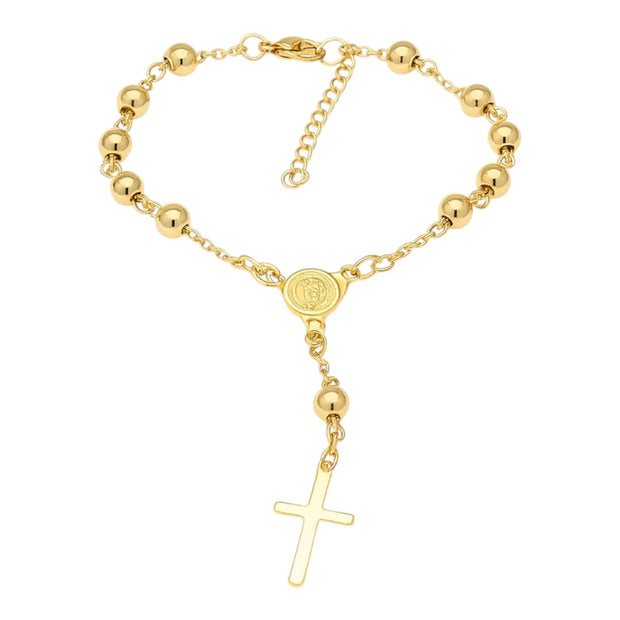 Stainless Steel Cross Pendant Bead Bracelet