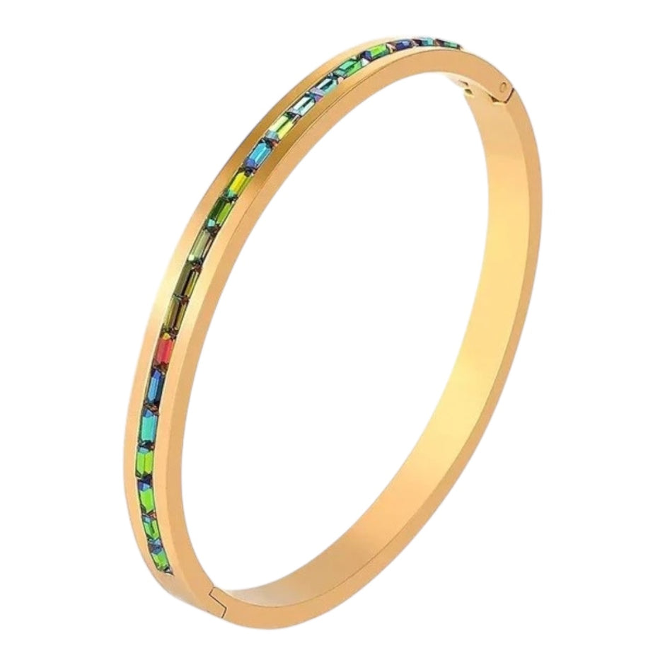 Women Colorful Crystal Row Bangle Stainless Bracelet