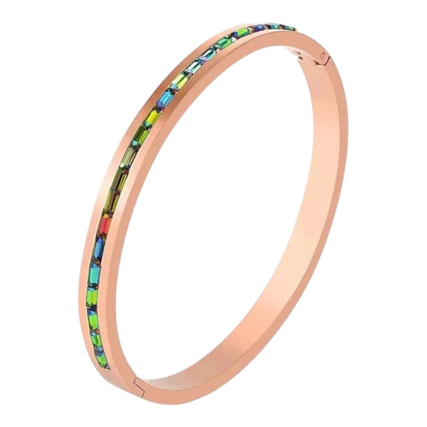 Women Colorful Crystal Row Bangle Stainless Bracelet