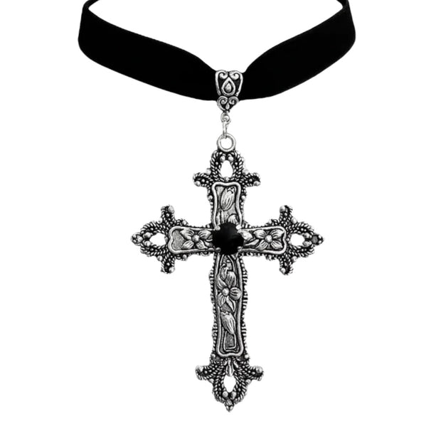 Gothic Vintage Antique Silver Color Cross Choker Necklace