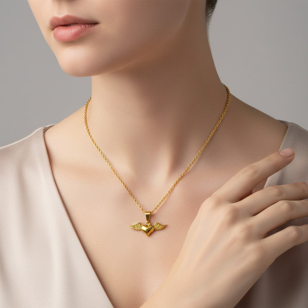 Stainless Steel Wing Heart Women Necklace