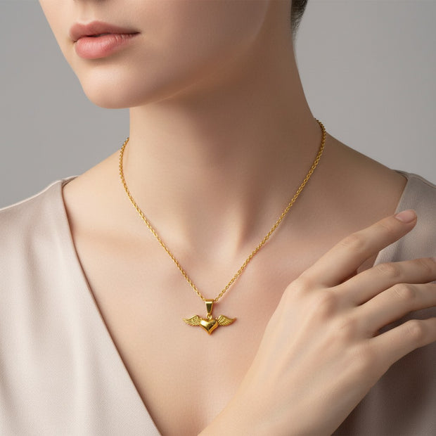 Stainless Steel Wing Heart Women Necklace
