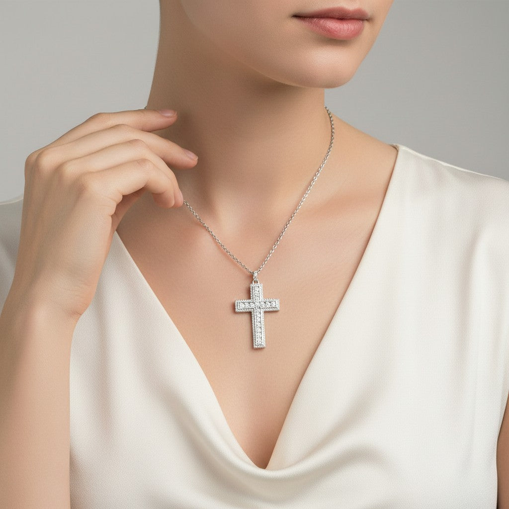 Unisex 925 Sterling Silver Plated Luxury Cross