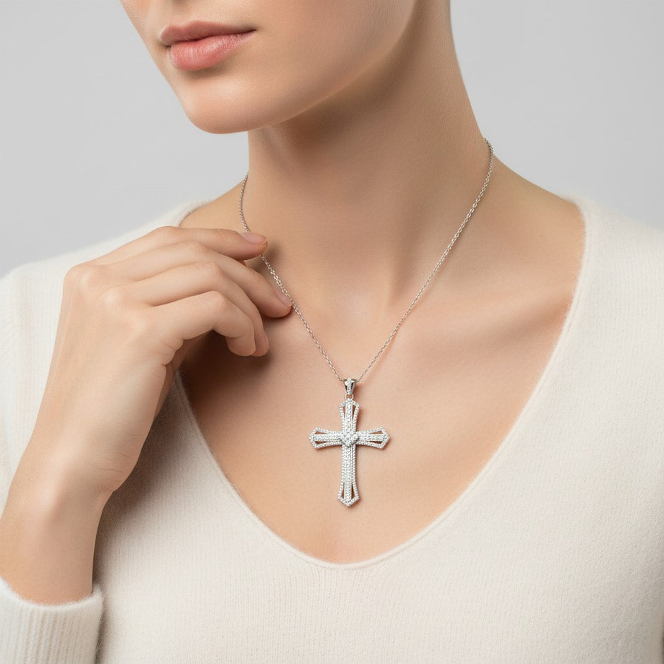 Unisex 925 Sterling Silver Plated Luxury Cross