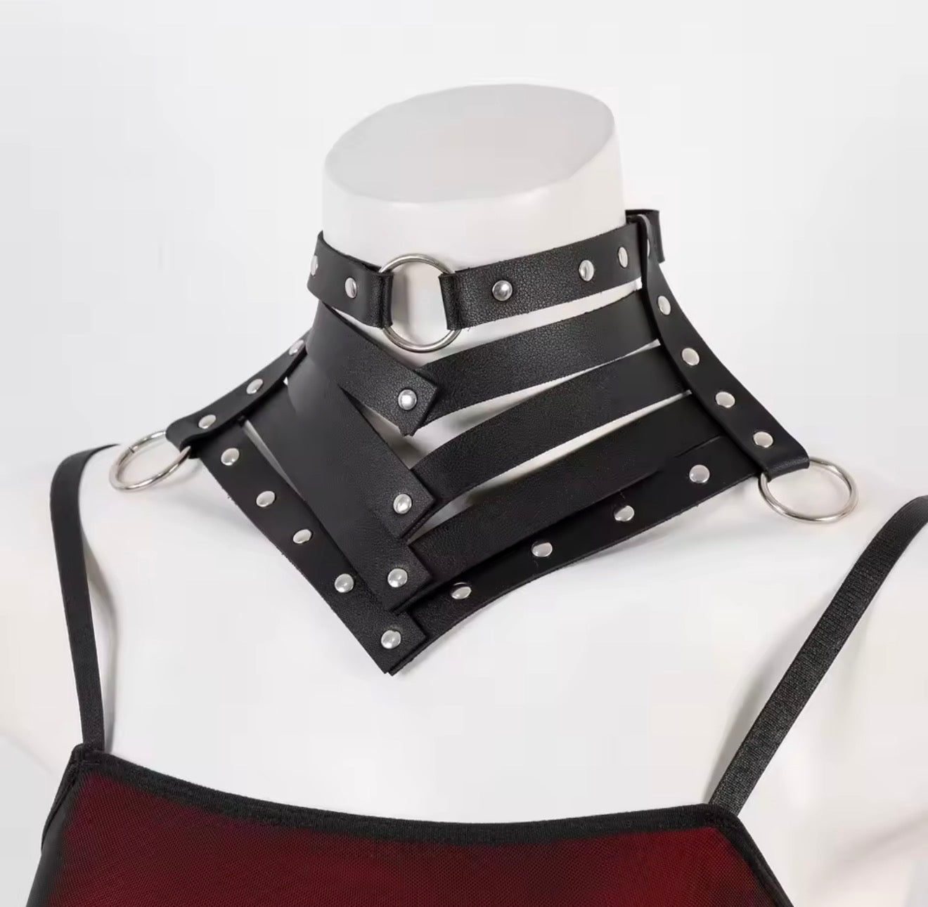 Women Vintage Gothic Punk Faux Leather Collar with Adjustable Straps