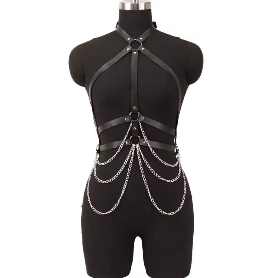 Women Sexy Body Chains Waist Belt With Chains PU Leather Harness