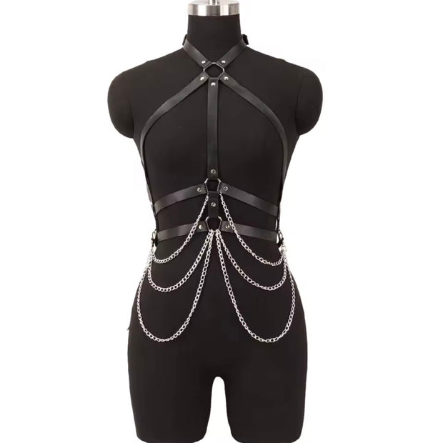 Women Sexy Body Chains Waist Belt With Chains PU Leather Harness