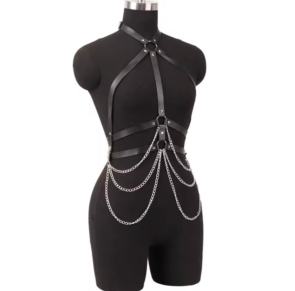 Women Sexy Body Chains Waist Belt With Chains PU Leather Harness