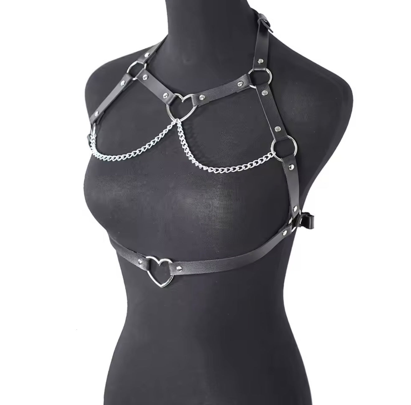 Women Leather Chest Harness With Chains Fashion Belt