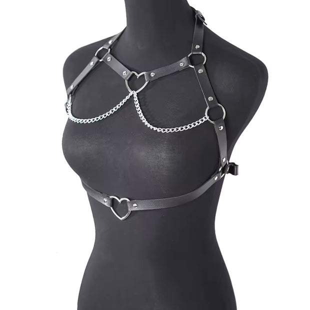 Women Leather Chest Harness With Chains Fashion Belt