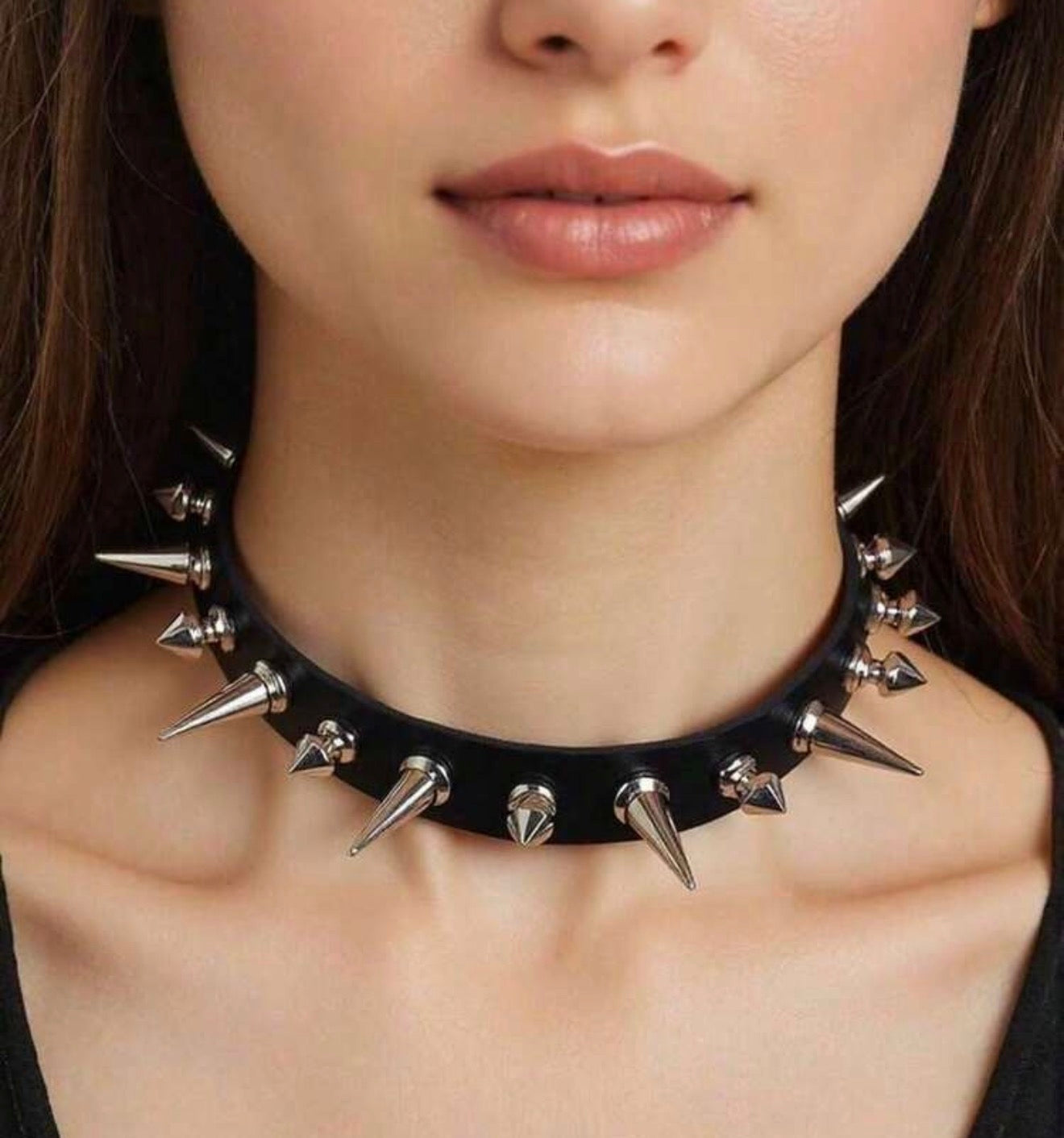 Gothic Punk Rock Spiked Leather Necklace Choker