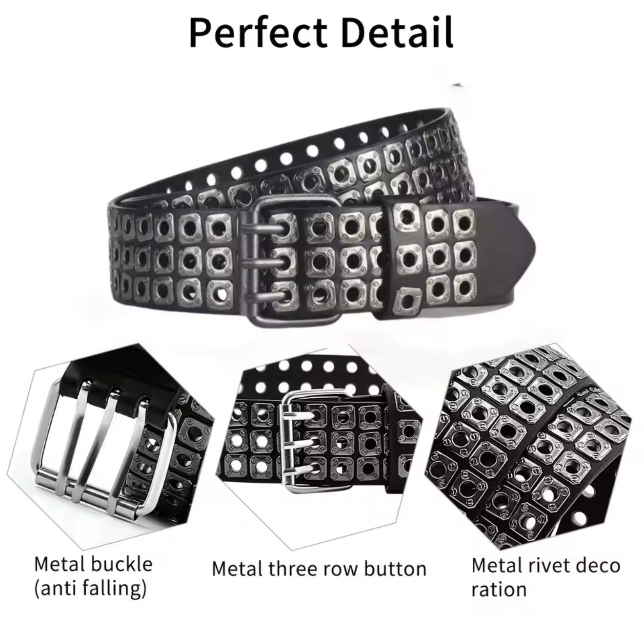 Unisex Gothic Fashion Square Beads Belt