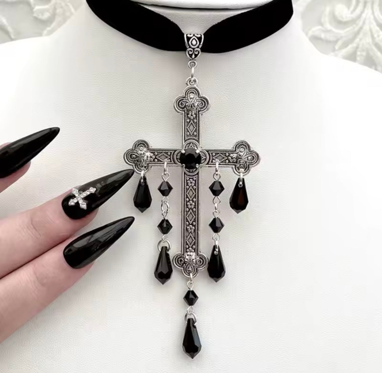 Women Gothic Large Cross Choker Necklace