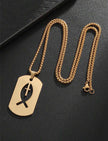 Men Stainless Steel Square Hollow Cross Fish Necklace