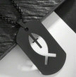 Men Stainless Steel Square Hollow Cross Fish Necklace