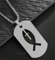 Men Stainless Steel Square Hollow Cross Fish Necklace