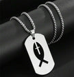 Men Stainless Steel Square Hollow Cross Fish Necklace