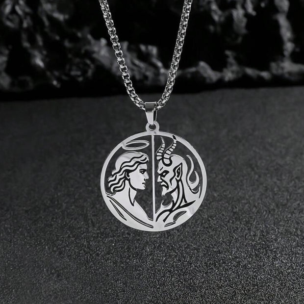 Men Fashion Angel And Devil Stainless Steel Pendant Necklace