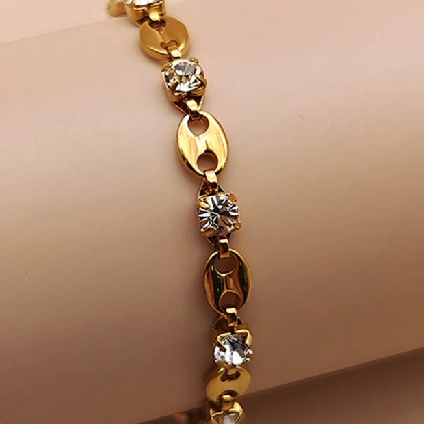 Women Stainless Steel Coffee Bean Shaped Inlaid Bracelet