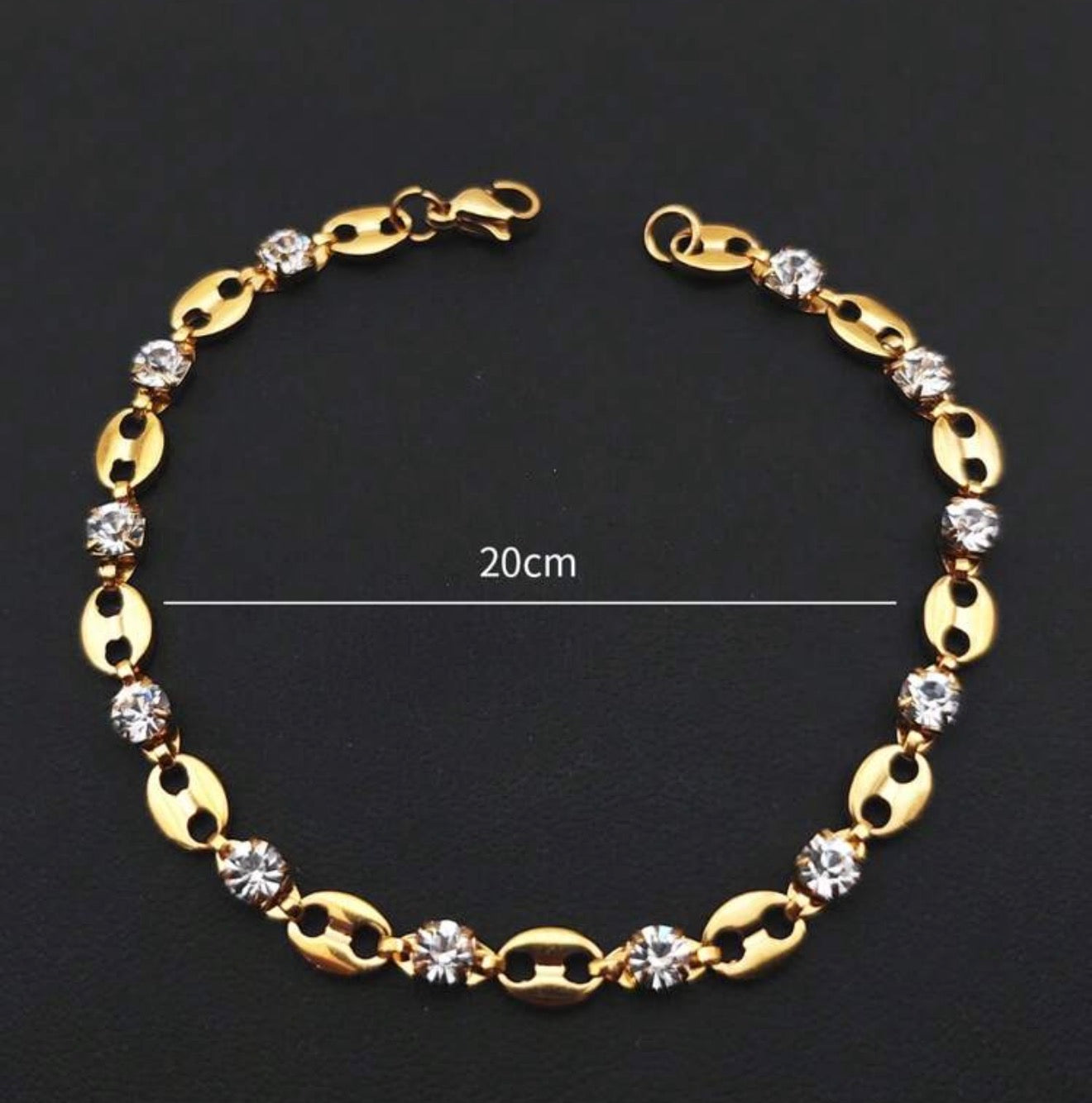 Women Stainless Steel Coffee Bean Shaped Inlaid Bracelet