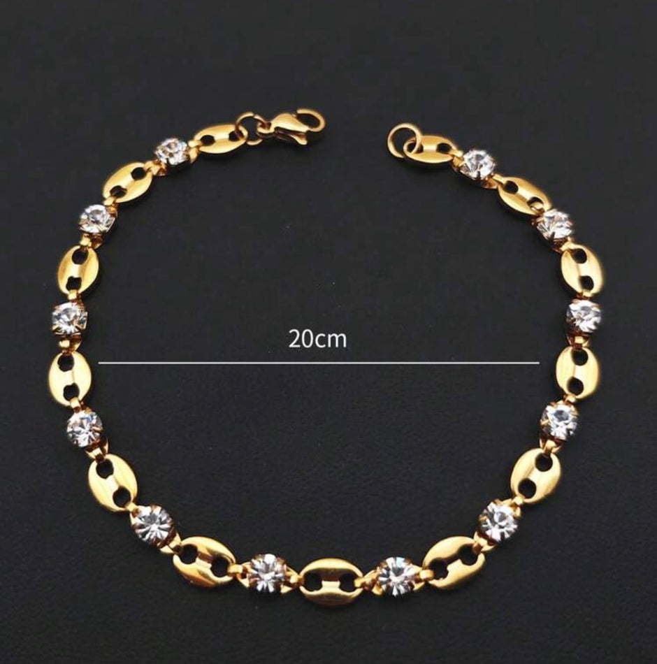 Women Stainless Steel Coffee Bean Shaped Inlaid Bracelet