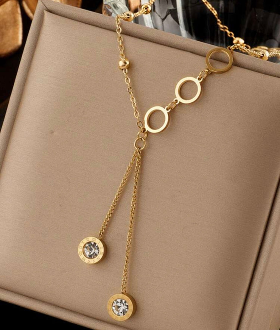 Women Stainless Steel Inlaid Cubic Zirconia Necklace