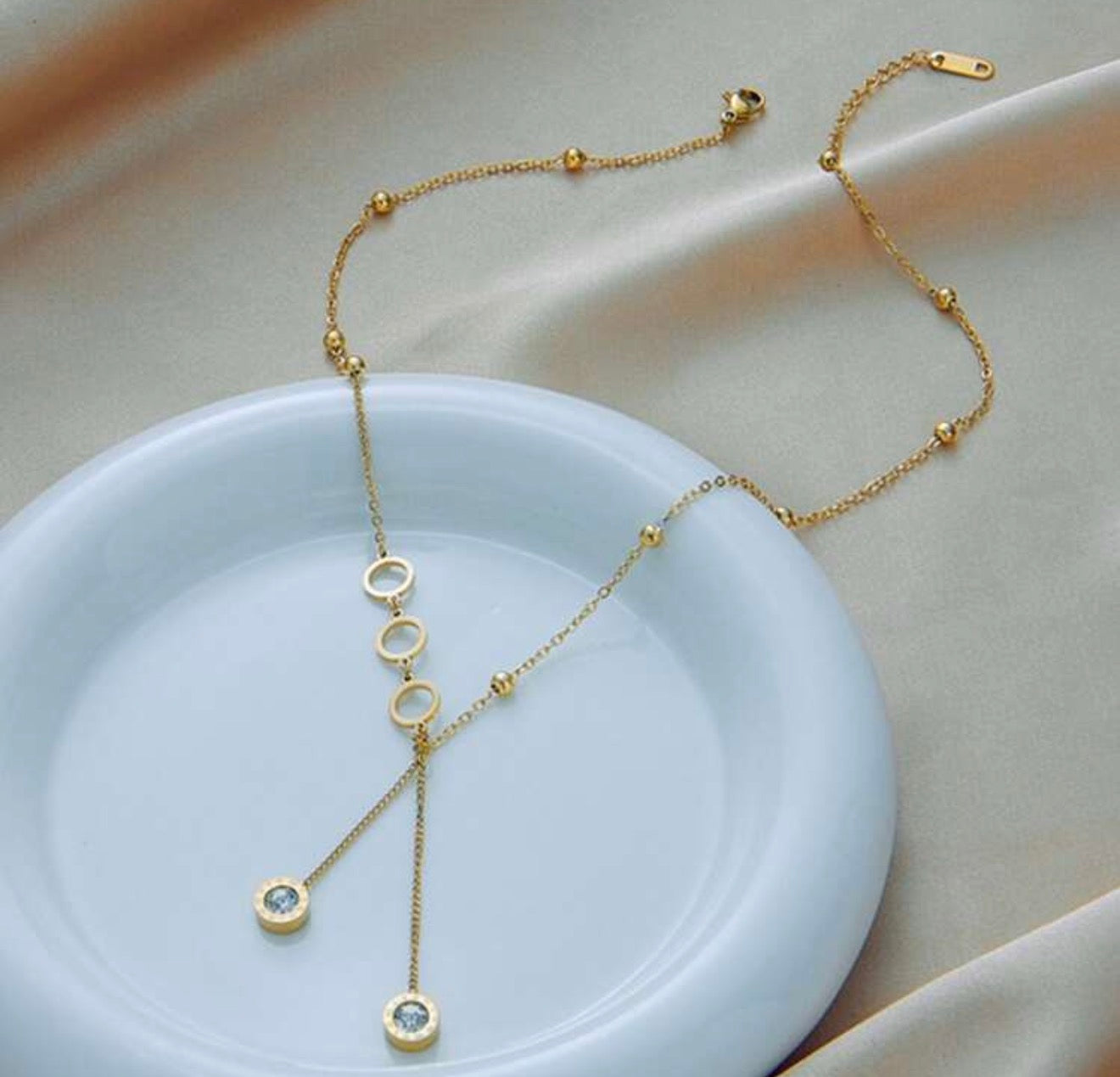 Women Stainless Steel Inlaid Cubic Zirconia Necklace