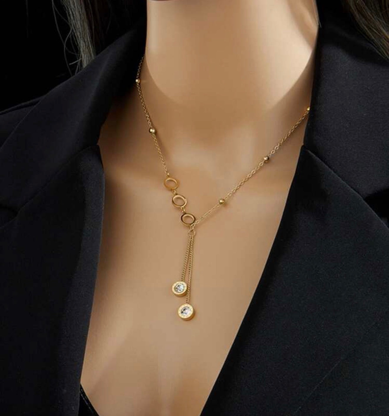 Women Stainless Steel Inlaid Cubic Zirconia Necklace