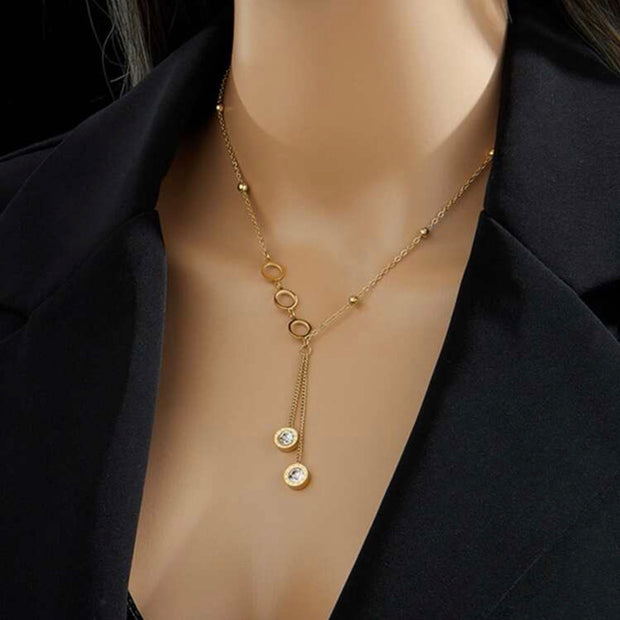 Women Stainless Steel Inlaid Cubic Zirconia Necklace