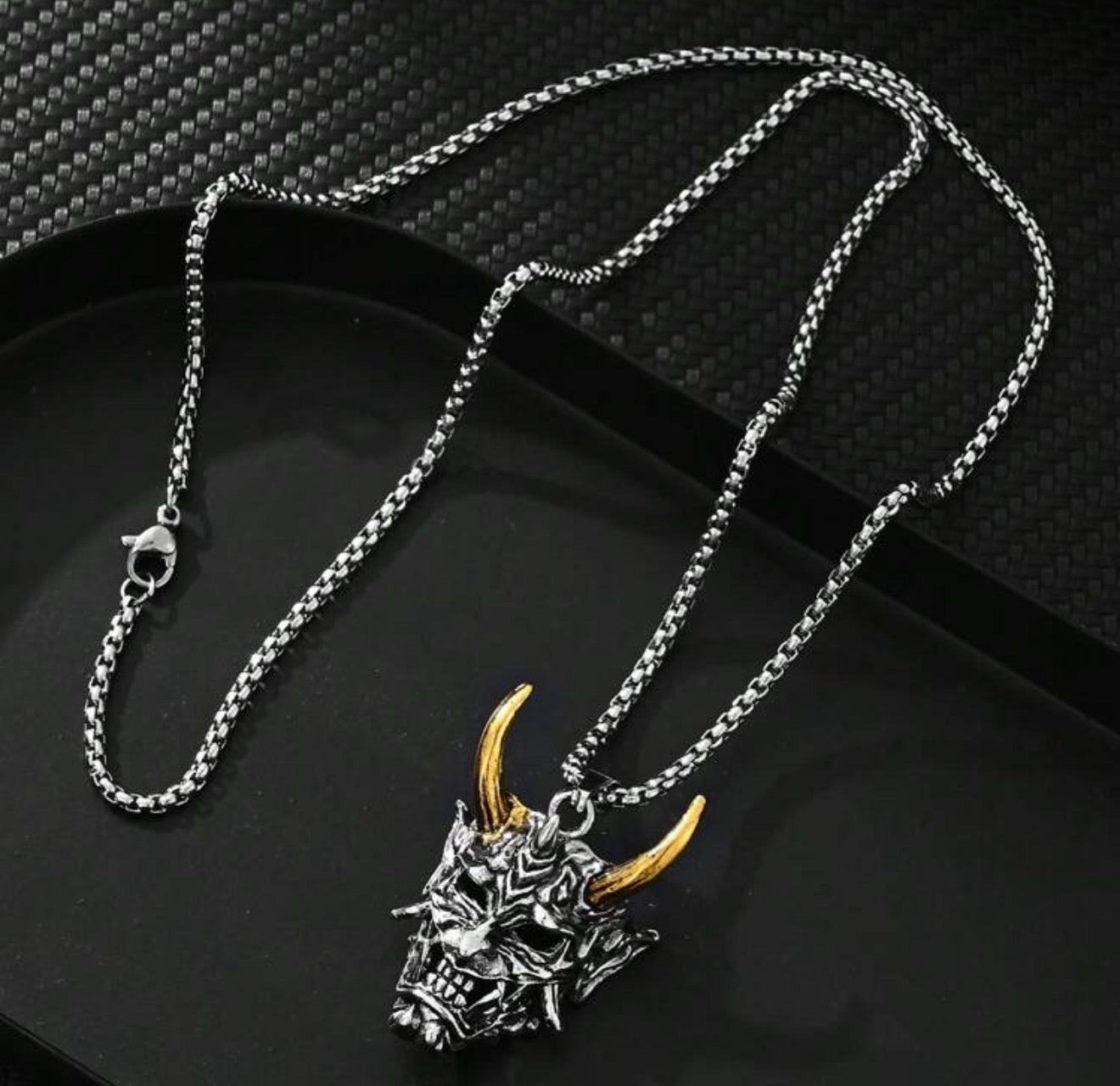 Men Stainless Steel Punk Mask Pendant Necklace
