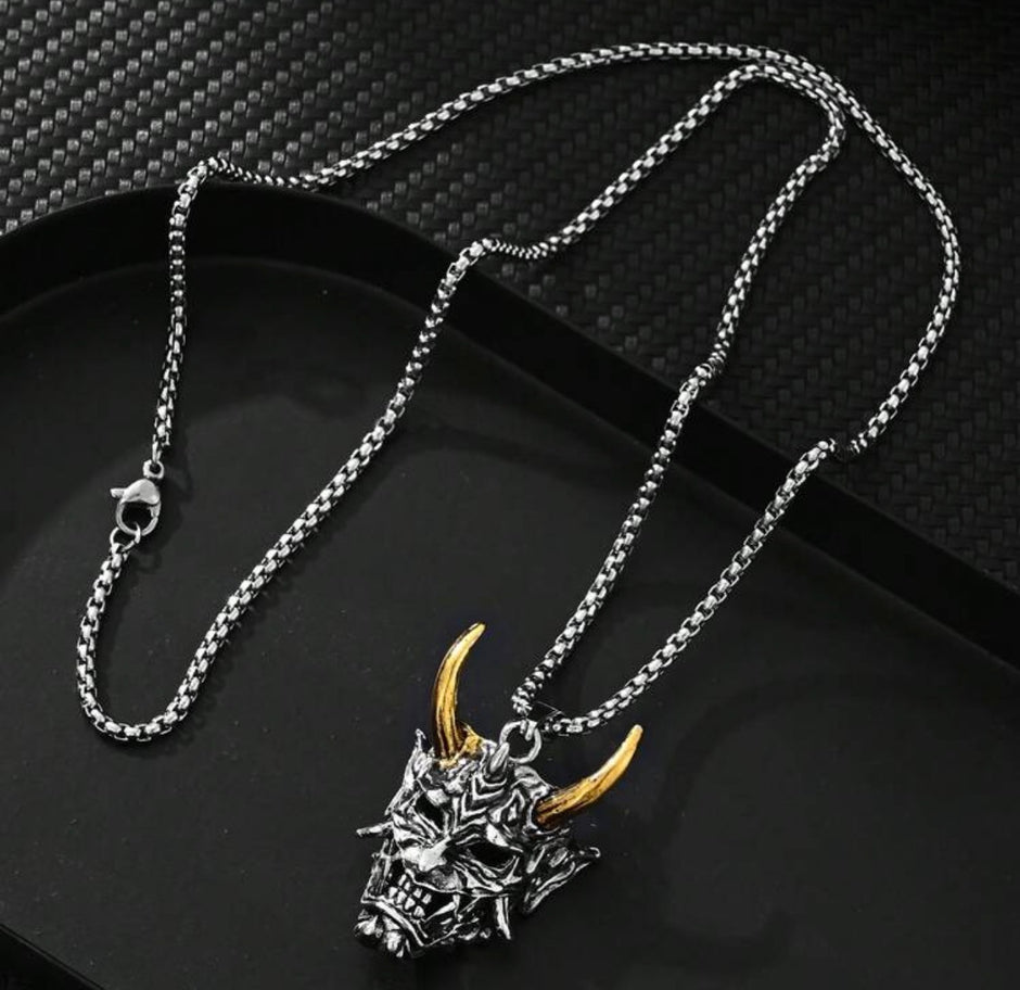 Men Stainless Steel Punk Mask Pendant Necklace