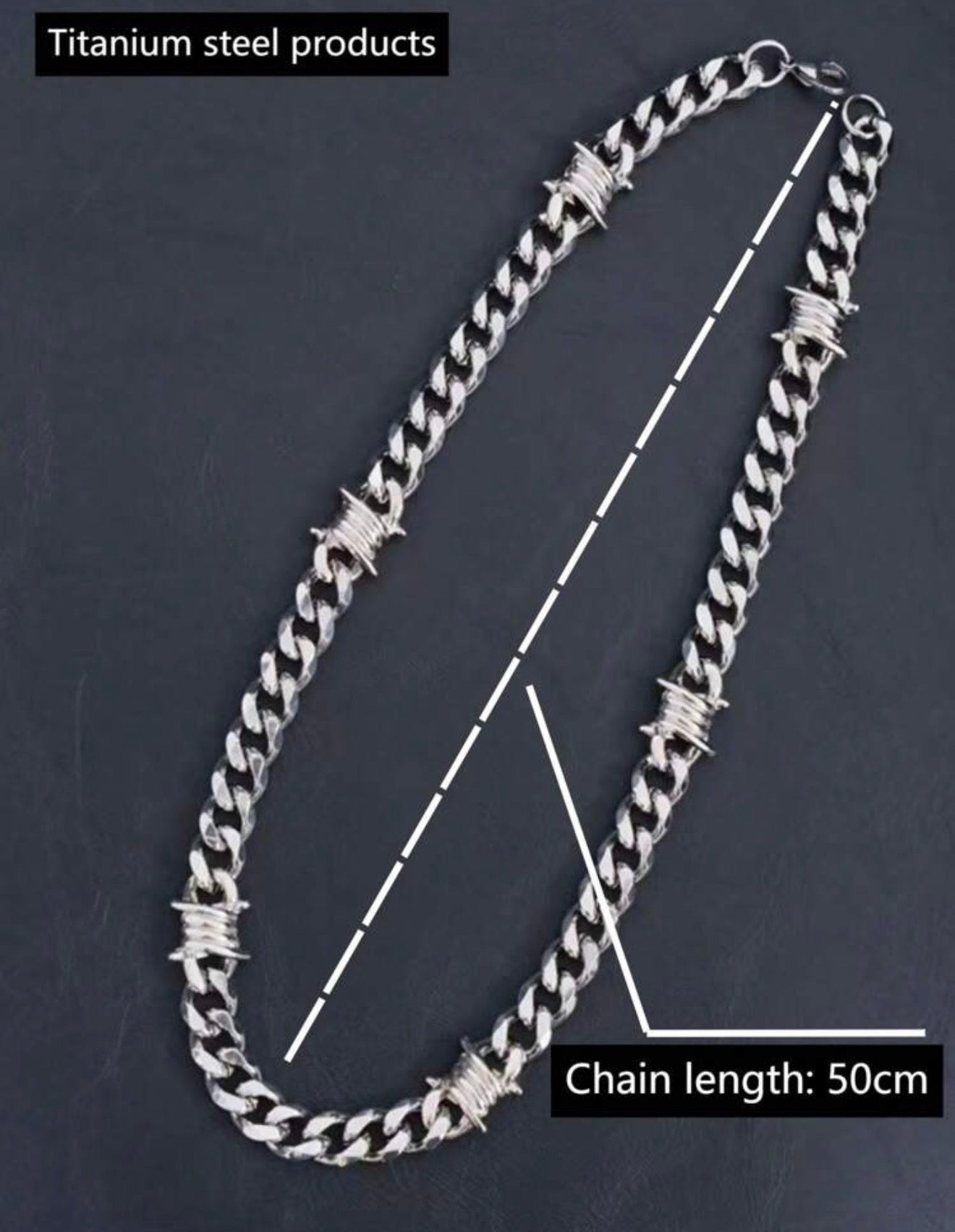 Men Barbed Wire Titanium Steel Studded Chain Necklace