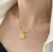 Stainless Steel Necklace With Yellow Four Leaf Clover Pendant