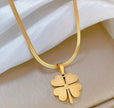 Stainless Steel Necklace With Yellow Four Leaf Clover Pendant