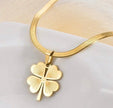 Stainless Steel Necklace With Yellow Four Leaf Clover Pendant