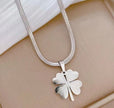 Stainless Steel Necklace With Yellow Four Leaf Clover Pendant