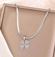 Stainless Steel Necklace With Yellow Four Leaf Clover Pendant