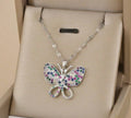Women Stainless Steel Asymmetrical Zirconia Butterfly Necklace